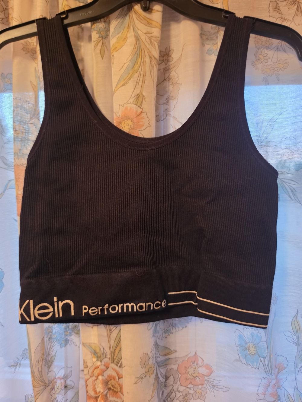 Calvin Klein Performance Black Ribbed Crop Sports Bra with Logo Band - Picture 2 of 2